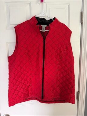 Multiples Bright Red Quilted Vest with Front Zip